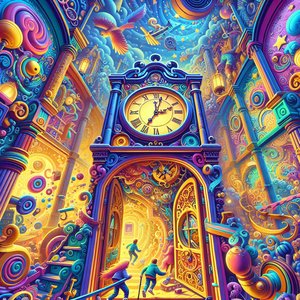 Through the door under the clock