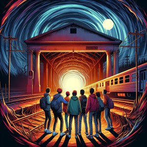 Circle of lights at the old railway station