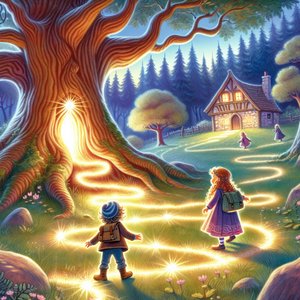 Enchanted footprints under an old oak tree