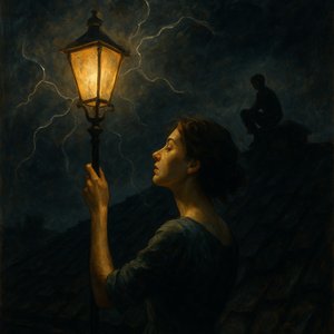 Lantern above the dark roof