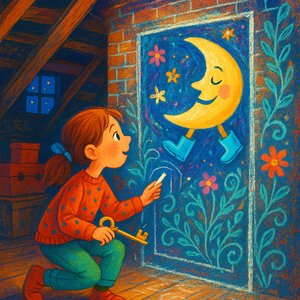 Chalk door and moon in wellington boots