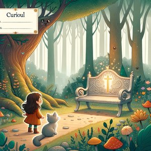 Enchanted forest and silver bench